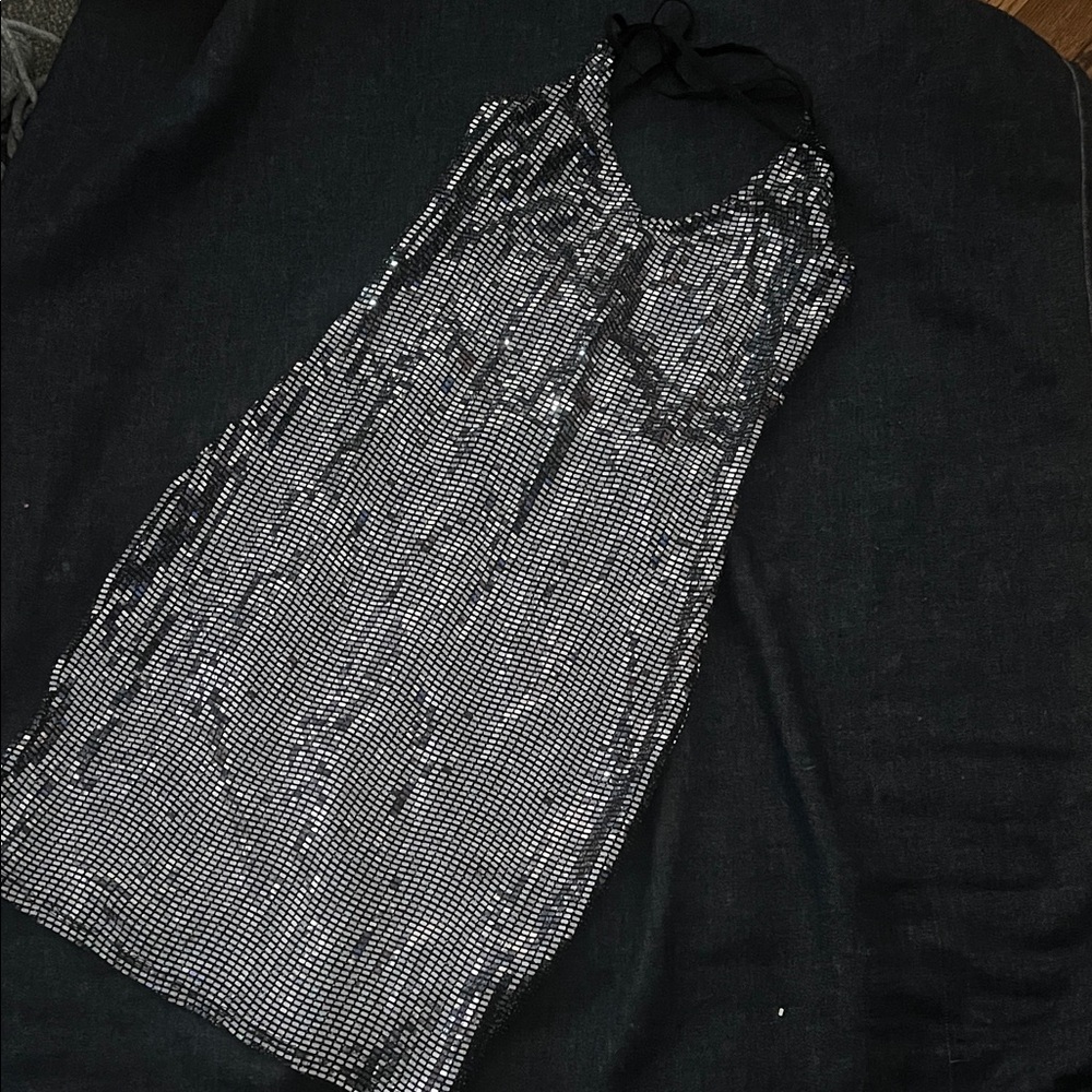 Elegant Black and Silver Backless Dress